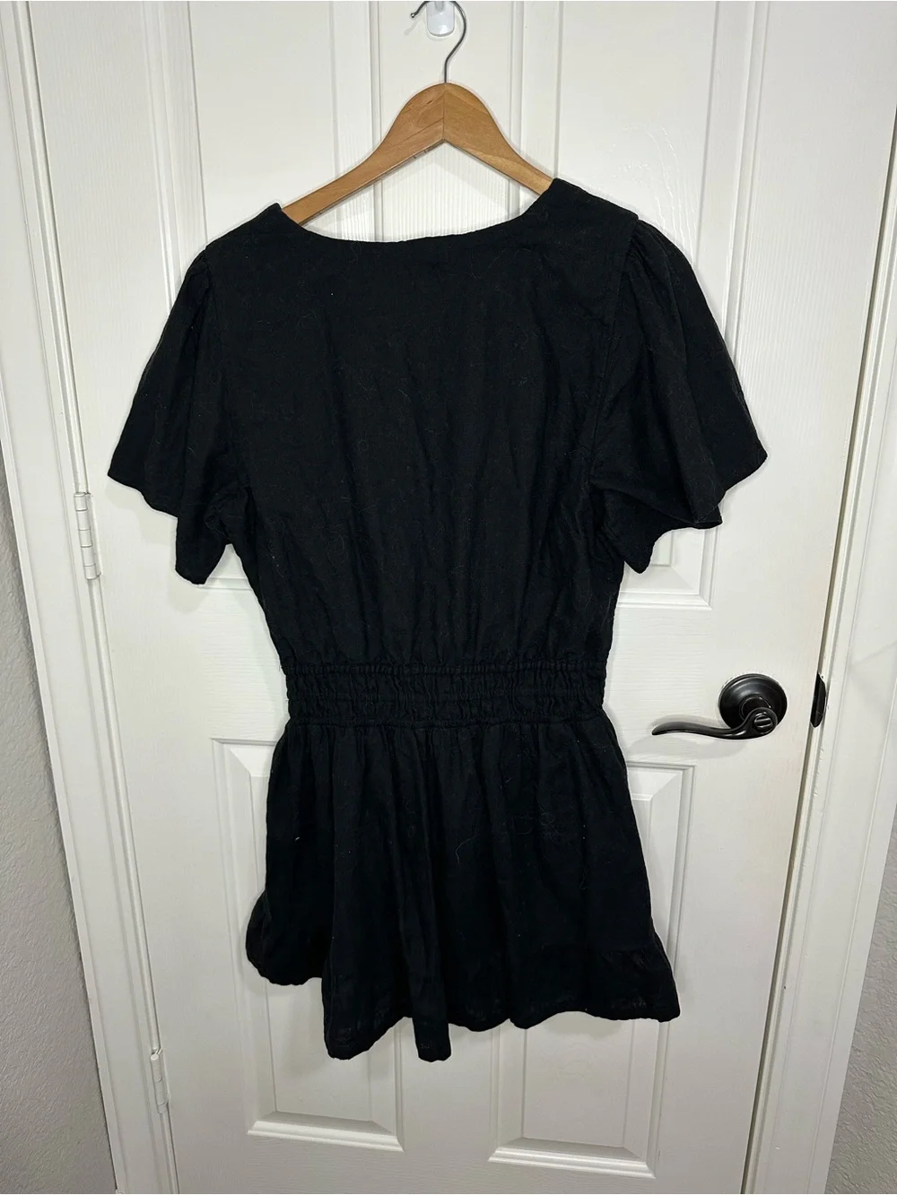 Abercrombie & Fitch Black Smocked Waist Tiered Mini Dress Sz L Minimalist Chic - Picture 4 of 9